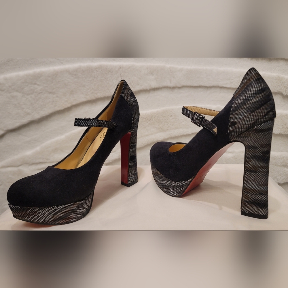 Annie Pinky US size 10 Adjust Strap Black Mesh Net Platform High Heel Shoe